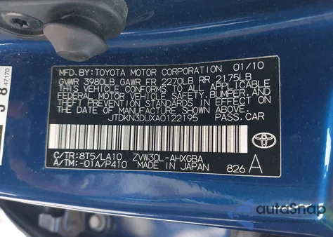 2010 Toyota Prius Iv from USA, damaged, VIN JTDKN3DUXA0122195